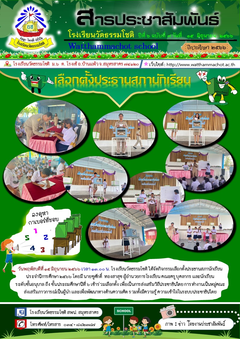 ปีที่ 6.9 กิจกรรม เลือกตั้งประธานสภานักเรีย